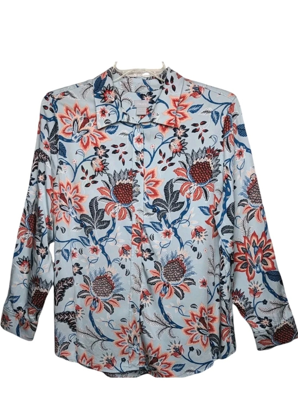 Chico's 3 Light Blue Floral Button-Down Shirt XL
